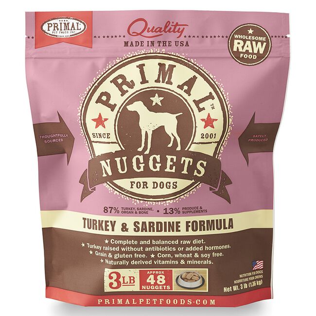 Primal Raw Frozen Nuggets Dog Food - Turkey & Sardine - 3 lb image number null