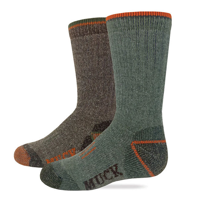 Muck Boot Company Kids' Merino Wool Blend Boot Socks - Olive/Brown - 2 Pairs image number null