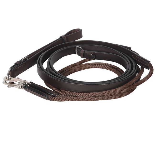 Henri de Rivel Draw Reins - Rounded Nylon / Leather Snap-Australian Nut image number null