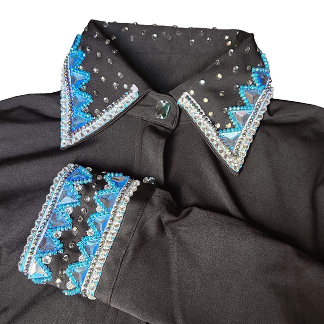 RHC Equestrian Women's Lana Stretch PolyKnit Show Shirt - Black/Turquoise image number null