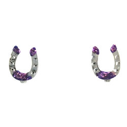 Finishing Touch of Kentucky Earrings - Horseshoe - Silver & Purple