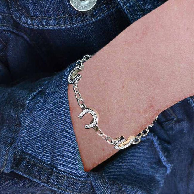 Montana Silversmiths Crystal Clear Lucky Horseshoe Link Bracelet image number null