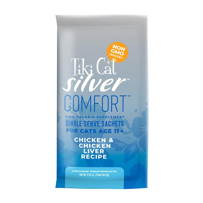 Tiki Cat Silver Comfort High-Calorie Supplement for Senior Cats - Chicken & Chicken Liver Recipe - 20-Pack of Sachets image number null