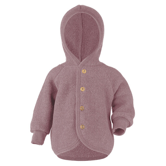 Engel Baby 100% Wool Hooded Jacket with Wooden Buttons - Rosewood Melange image number null