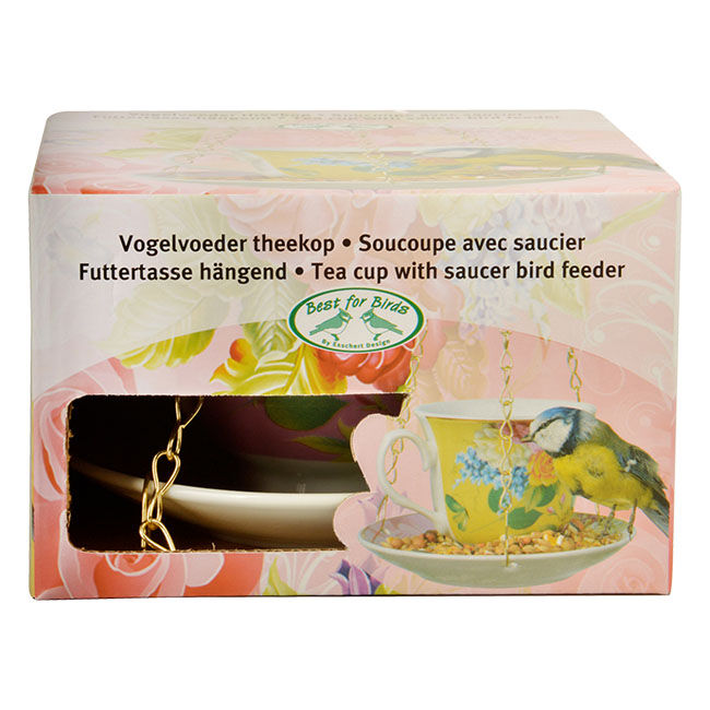 Esschert Design Tea Cup Bird Feeder with Gift Box - Assorted Colors image number null