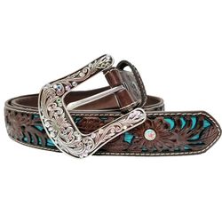 Ariat Women's Turquoise Inlay Floral Tooled Belt