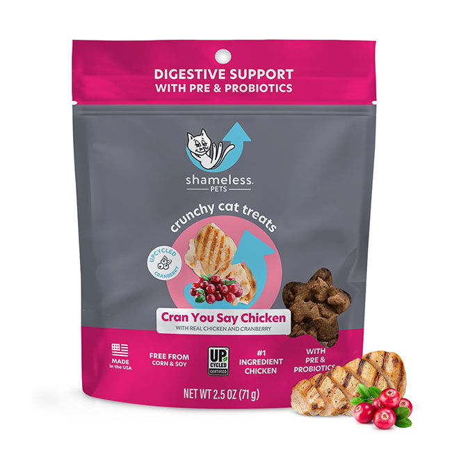 Shameless Pets Crunchy Cat Treats - Digestive Support with Pre & Probiotics - Cran You Say Chicken with Real Chicken and Cranberry image number null