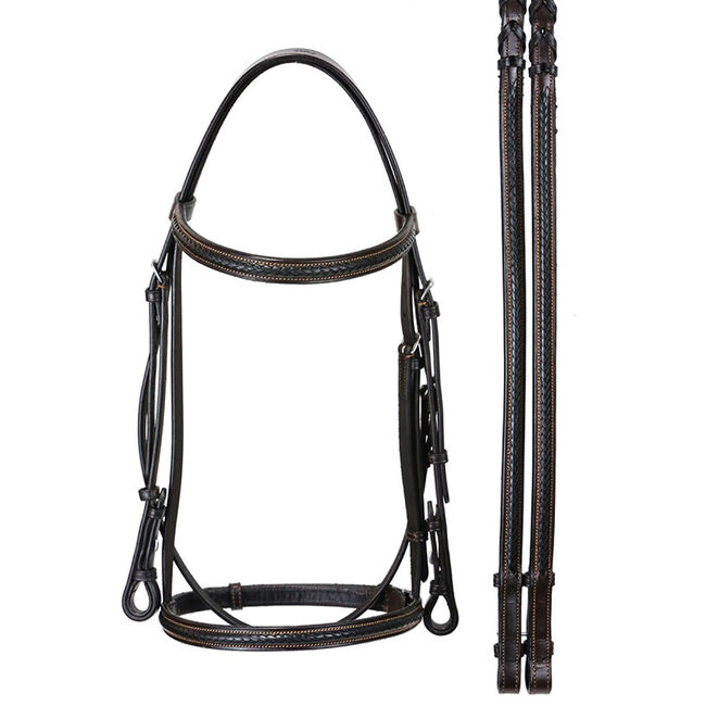 Bobby's English Tack Silver Spur Hand Braided Snaffle Bridle image number null