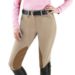Ovation Women's EuroWEAVE DX Taylored Front Zip Knee Patch Euro Seat Breeches - Tan