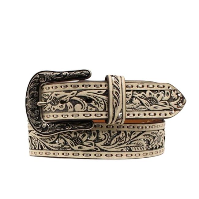 Ariat Embossed Leather Belt - Cream Large, Women's image number null