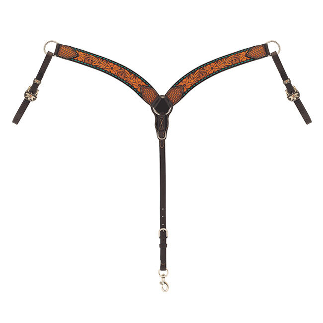 Weaver Equine Turquoise Cross Floral Buckstitch Contoured Breast Collar image number null