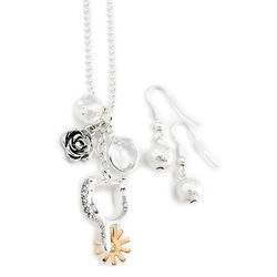 Wyo-Horse Necklace & Earring Set - Western Silver Spur Cowgirl Charm