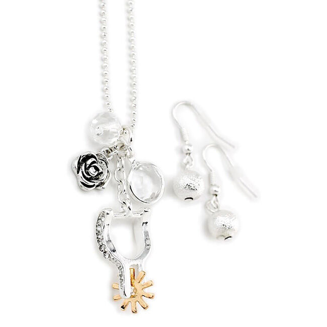Wyo-Horse Necklace & Earring Set - Western Silver Spur Cowgirl Charm image number null