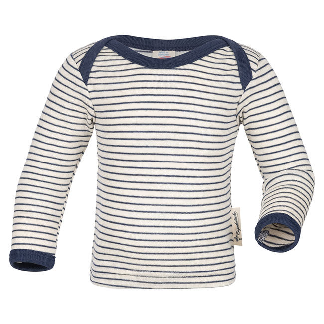 Engel Baby Organic Wool/Silk Blend Striped Shirt - Natural/Navy image number null