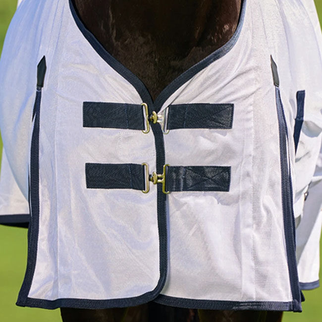 Saxon Mesh Fly Sheet with Belly Wrap - White/Navy image number null