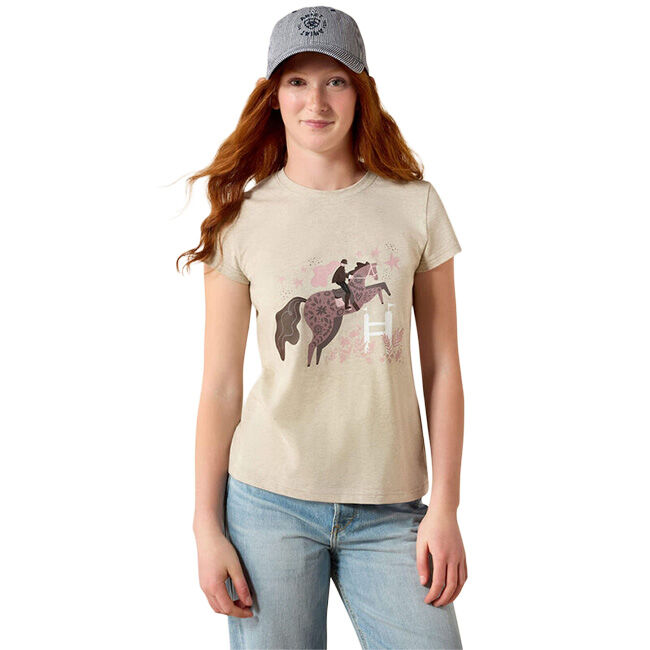 Ariat Girl's Floral Leap T-Shirt - Oatmeal image number null