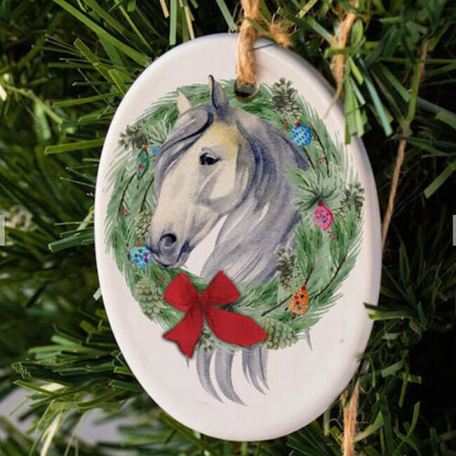 The Traveled Lane White Horse Ornament image number null