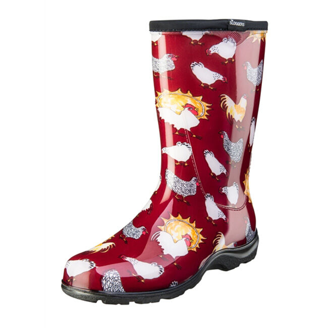 Sloggers Women's Rain & Garden Boot - Barn Red Chickens image number null