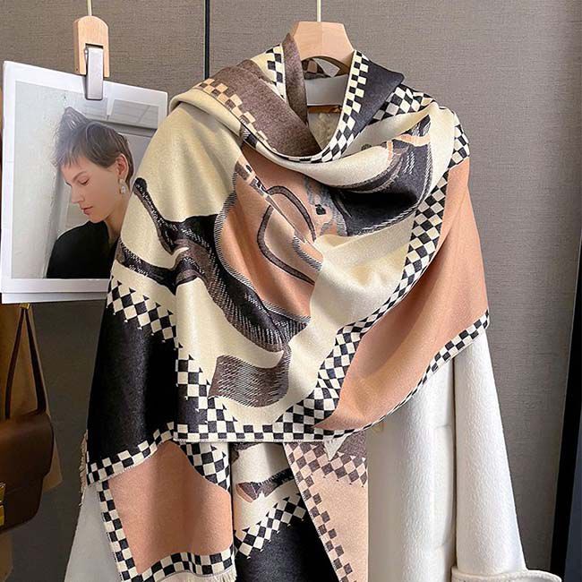 AWST International Horses in Blankets Acrylic Cashmere Scarf - Black image number null