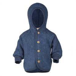 Engel Baby 100% Wool Hooded Jacket with Wooden Buttons - Blue Melange