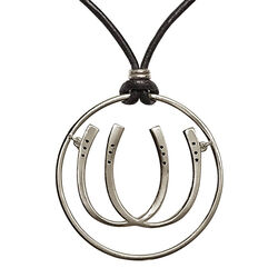 Urban Equestrian Double Luck Horseshoe Necklace - Sterling Silver & Leather - Closeout