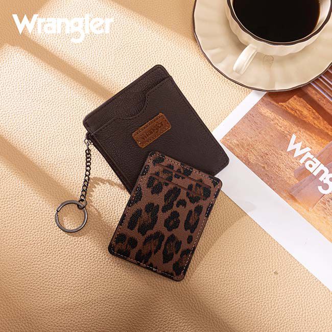Wrangler Small Card Case Wallet with Keychain & Detachable Card Holder - Coffee image number null