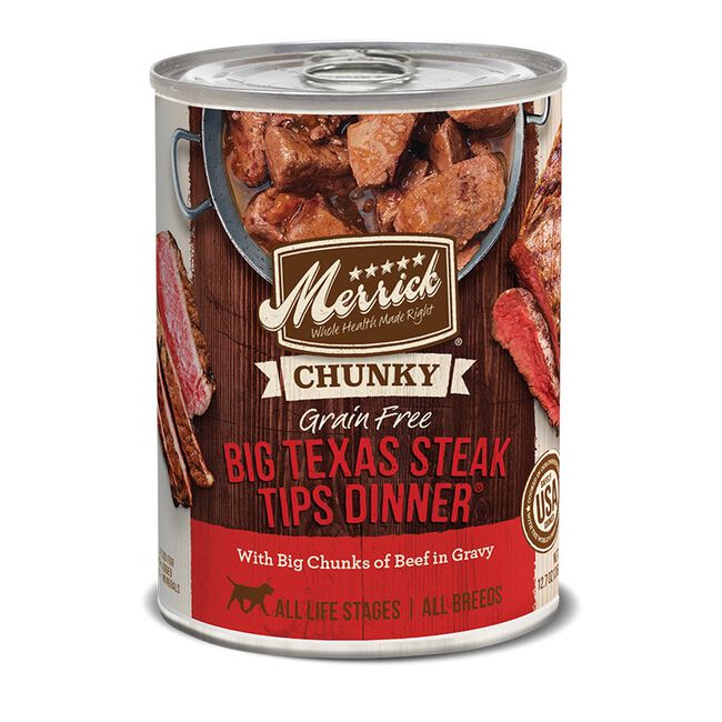 Merrick Chunky Grain Free Big Texas Steak Tips Dinner in Gravy Canned Dog Food image number null