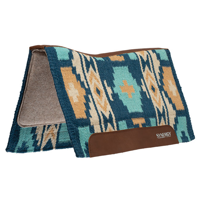 Weaver Equine Synergy Contoured Performance Saddle Pad with Wool Blend Felt Liner - Navy/Sand image number null