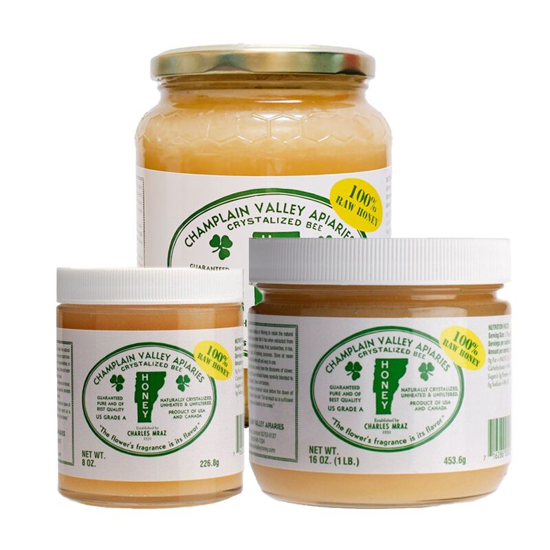 Champlain Valley Apiaries Glass Jar of Raw Naturally Crystallized
