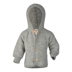 Engel Baby 100% Wool Hooded Jacket with Wooden Buttons - Light Grey Melange