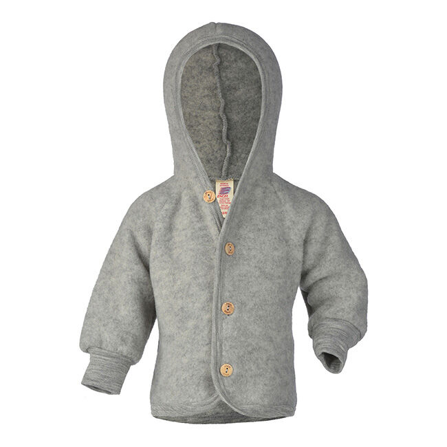 Engel Baby 100% Wool Hooded Jacket with Wooden Buttons - Light Grey Melange image number null