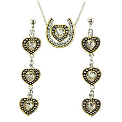 Finishing Touch of Kentucky Earring & Necklace Set - Horseshoe Heart with Rope - Gold