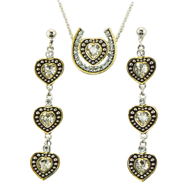 Finishing Touch of Kentucky Earring & Necklace Set - Horseshoe Heart with Rope - Gold image number null