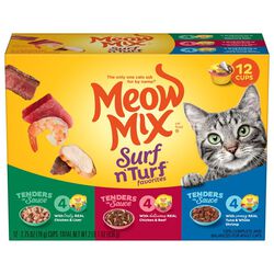 Meow Mix Tenders in Sauce Cat Food - Surf N Turf Favorites Variety Pack - 12 Count Carton