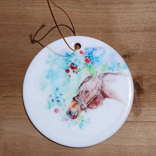 Sona Equestrian Holiday Ceramic Ornament - Apple Snacks image number null