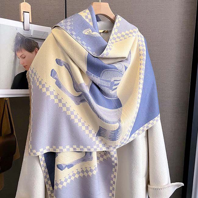 AWST International Horses in Blankets Acrylic Cashmere Scarf - Blue image number null
