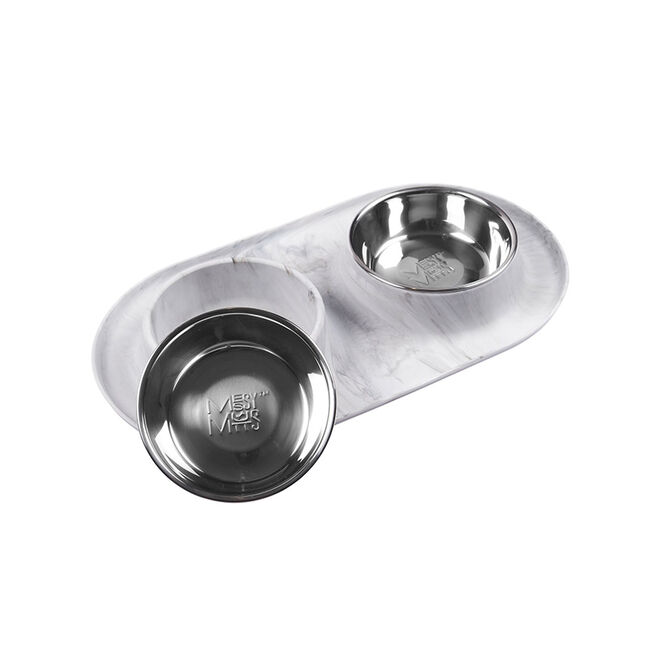 Messy Mutts Double Silicone Dog Feeder with Stainless Bowls - 1.5 Cups - Marble image number null