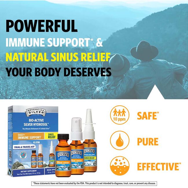 Sovereign Silver Bio-Active Silver Hydrosol 3-Piece Trial & Travel Kit - Daily+ Immune Support & Sinus Relief image number null