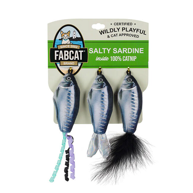 FabDog FabCat Salty Sardines Cat Toys - 3-Pack image number null