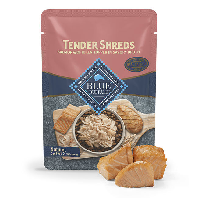 Blue Buffalo Tender Shreds Dog Food Topper - Salmon & Chicken in Savory Broth - 2.5 oz image number null