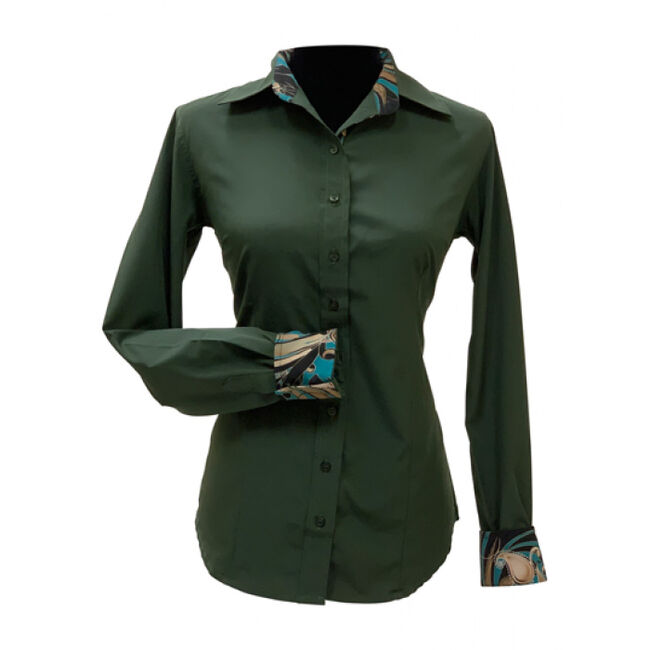 RHC Equestrian Women's Microfiber Button Down Show Shirt with Contrast Trim - Olive image number null