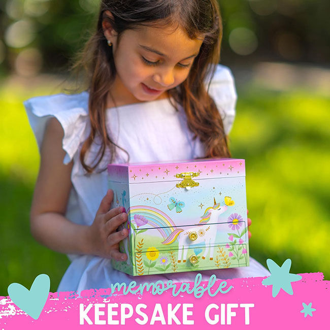 Giggle & Honey 2-Drawer Musical Jewelry Box - Floral Unicorn image number null