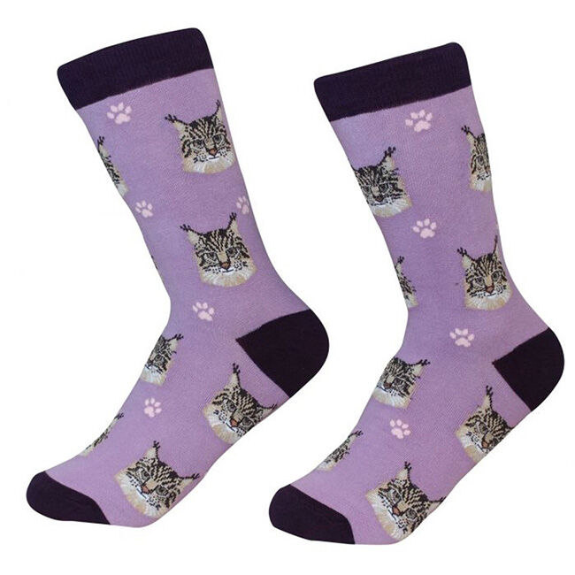 E&S Pets Unisex Novelty Crew Socks - Maine Coon Cat image number null