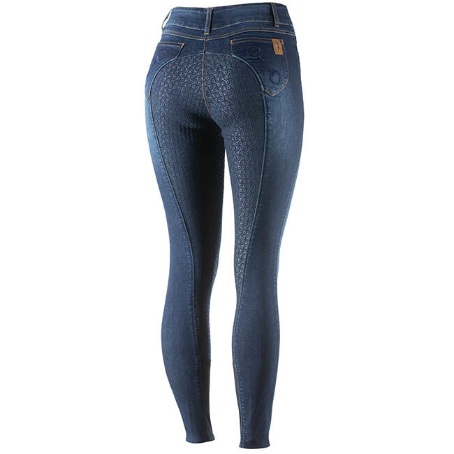 Horze Women's Kaia High Waist Denim Silicone Full Seat Breech - Dark Blue image number null