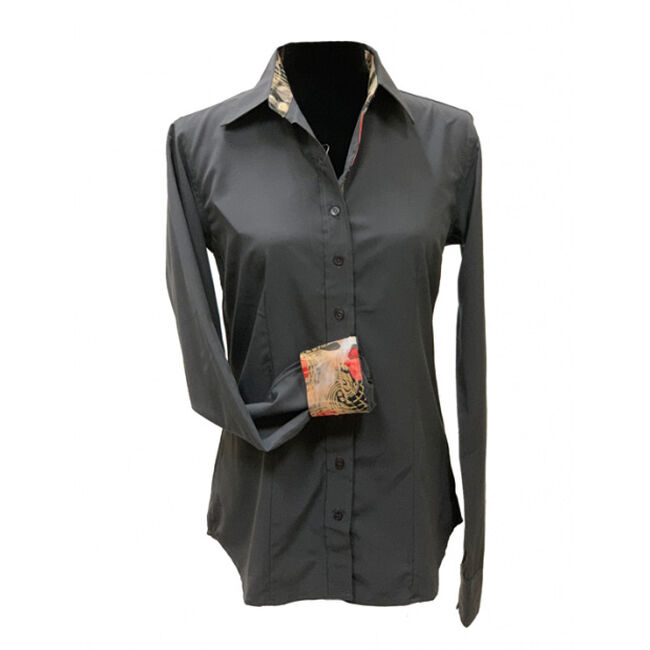 RHC Equestrian Women's Microfiber Breathable Button Show Shirt with Contrast Trim - Charcoal image number null