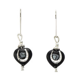 Finishing Touch of Kentucky Earrings - Glass Heart with Horseshoe - Black