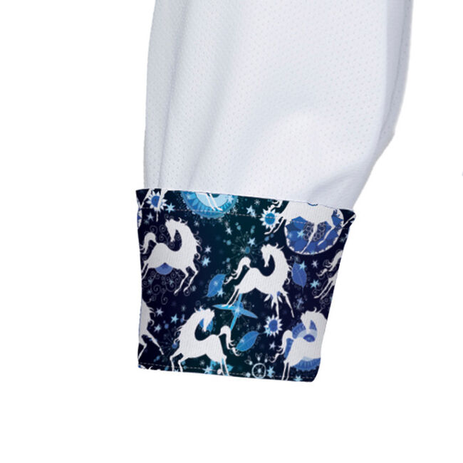 Ovation Kids' Ellie Tech Long Sleeve Show Shirt - White/Blue Whimsical Horses image number null