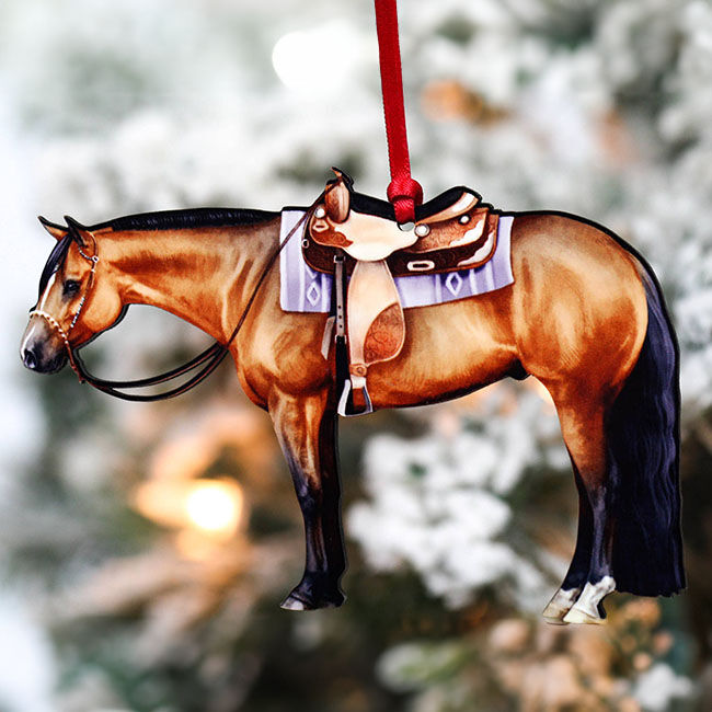 Classy Equine Ornament - Bay Western Quarter Horse image number null