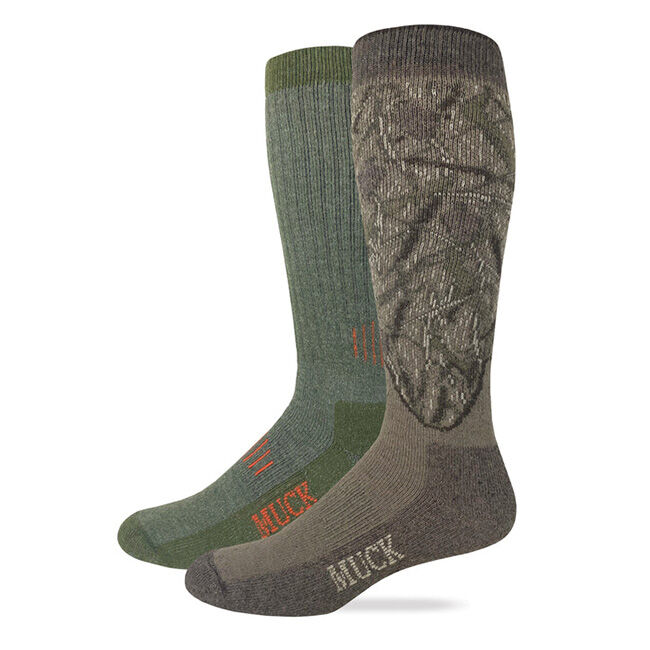 Muck Boot Company Men's Merino Wool Blend Camo Tall Boot Socks - Camo Mocha/Green - 2-Pack image number null