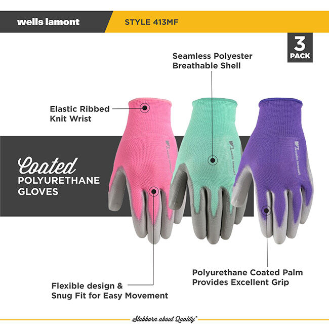 Wells Lamont Women's PU-Coated Grip Gloves - 3-Pack image number null